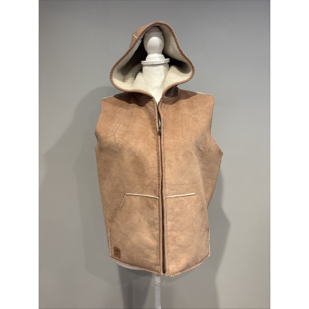 VTG Ralph Lauren Faux Suede Vest Sherpa Lined Hood Full Zip Jacket Petite M
